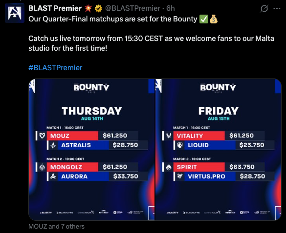 BLAST Bounty quarterfinals announced