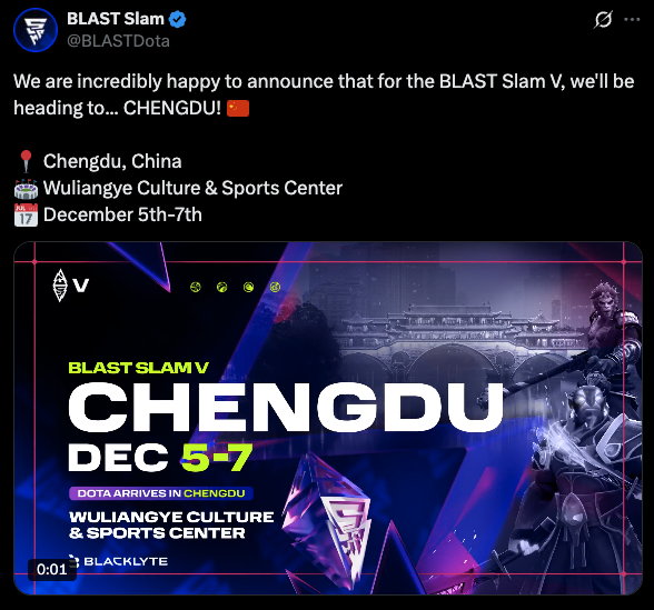 BLAST confirm Slam V will be held in Chengdu