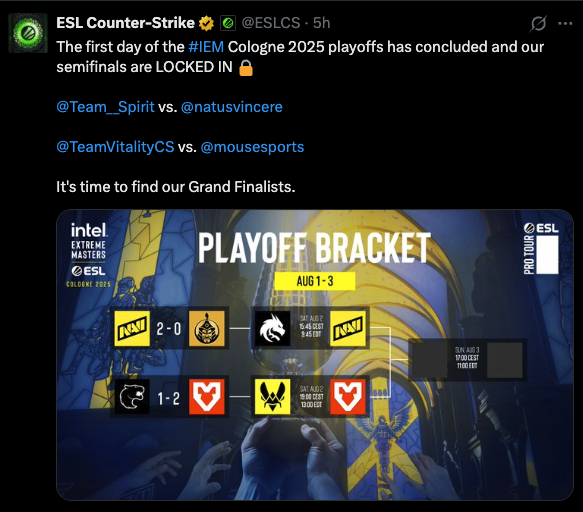IEM Cologne 2025 playoff bracket