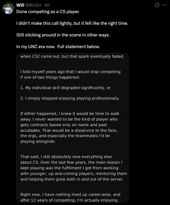 RUSH retires from competitive Counter-Strike
