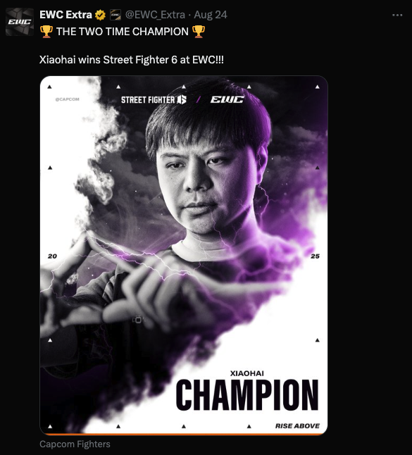 Xiao Hai claims back-to-back SF6 EWC titles