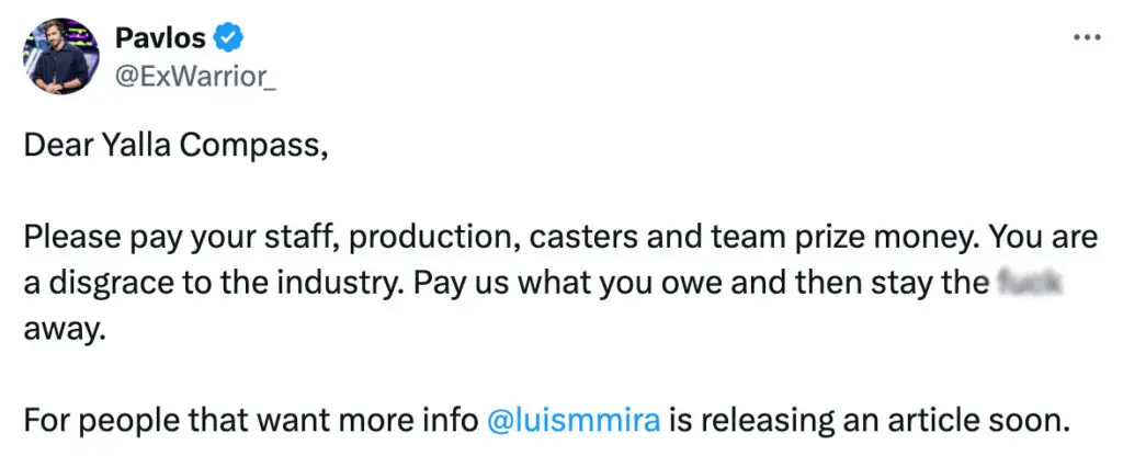 YaLLa Compass tweet - Pavlos "ExWarrior" Georgiou