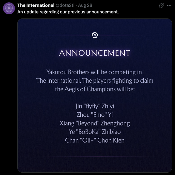 Yakutou Brothers added to TI 2025 team list