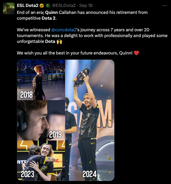 Quinn retires from Dota 2
