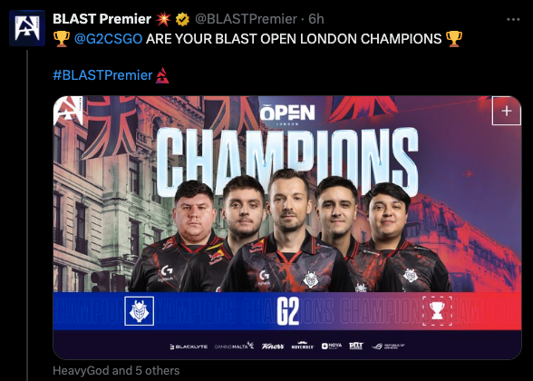 G2 Esports lift BLAST Open Fall trophy