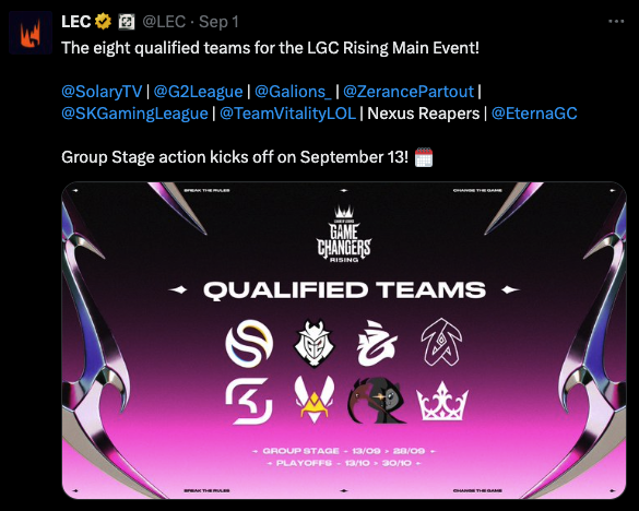 LoL Game Changers Rising teams