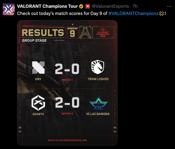Day 9 results at VALORANT Champions
