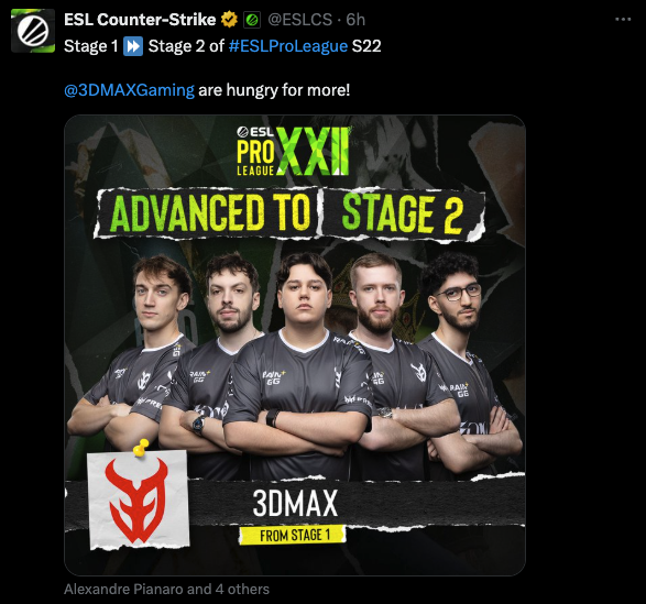 3DMAX advance to Stage 2 of ESL Pro League S22