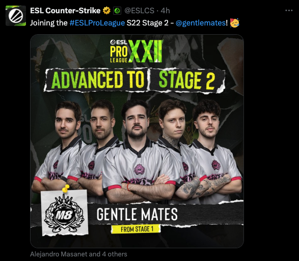 Gentle Mates advance to Stage 2 of ESL Pro League S22