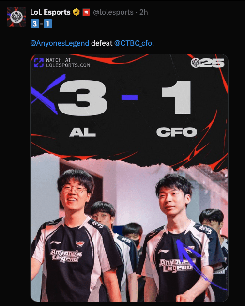 Anyone's Legend defeat CTBC Flying Oyster at LoL MSI 2025
