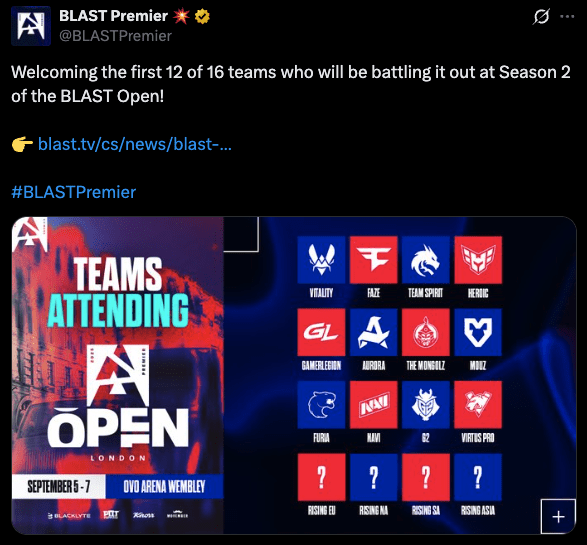 BLAST Open Fall teams news