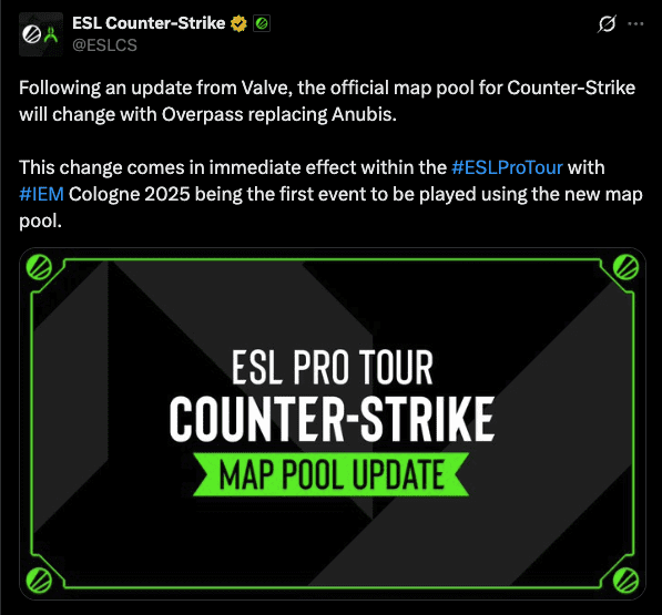 ESL add Overpass to tournament map pool
