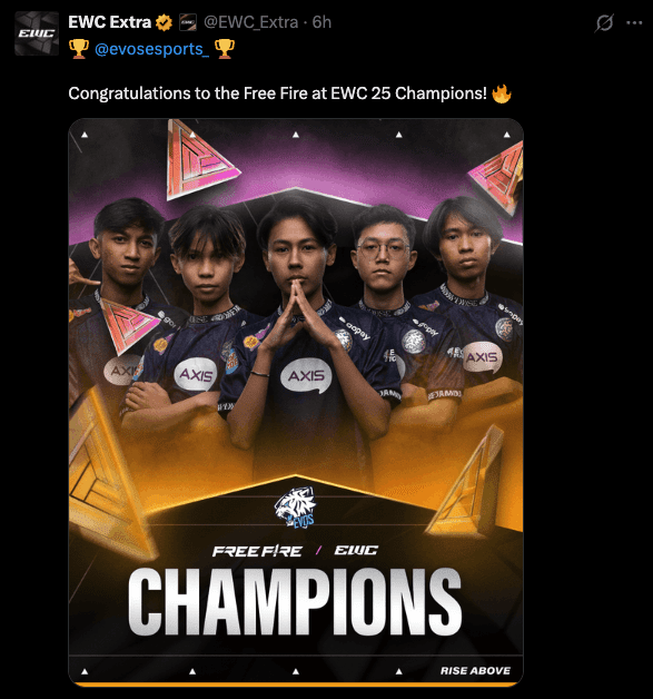 EVO Esports Lift Free Fire EWC Trophy