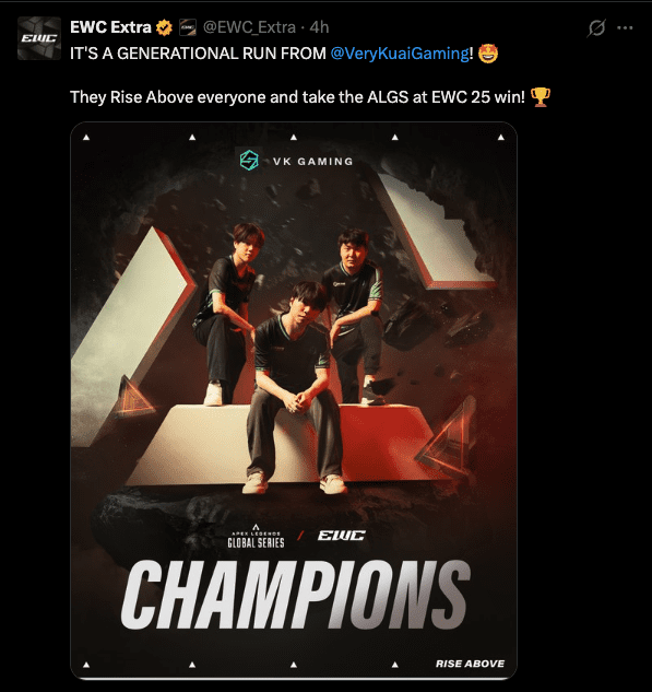VK Gaming crowned Apex Legends EWC champions