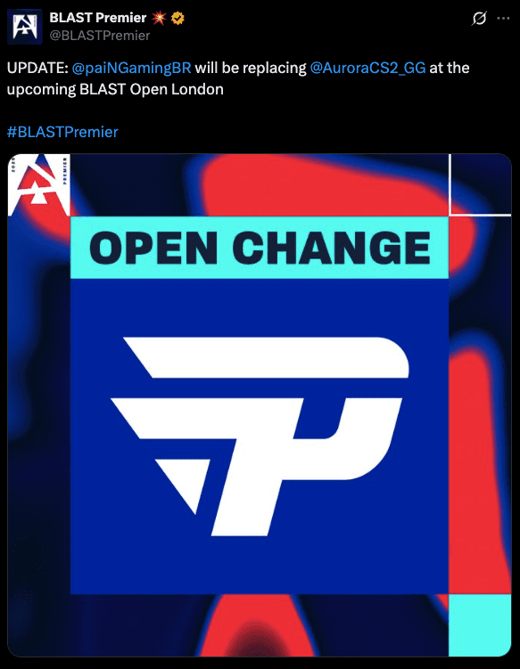 paiN Gaming replace Aurora at BLAST Open Fall