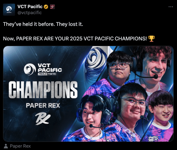 Paper Rex lift another VCT Pacific trophy