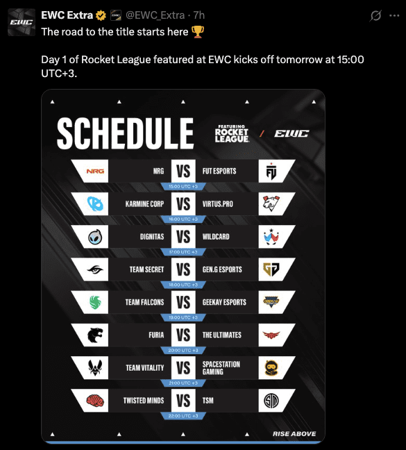 Rocket League EWC day one schedule