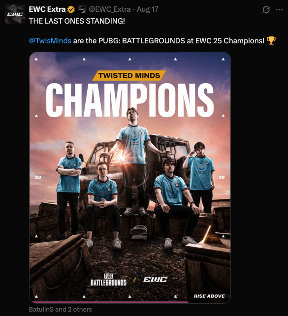 Twisted Minds claim 2025 PUBG EWC title