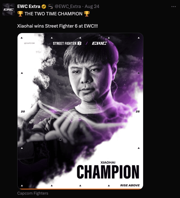 Xiao Hai claims back-to-back SF6 EWC titles