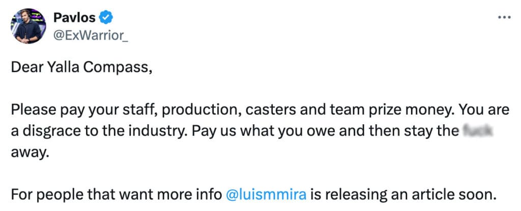 YaLLa Compass tweet - Pavlos "ExWarrior" Georgiou