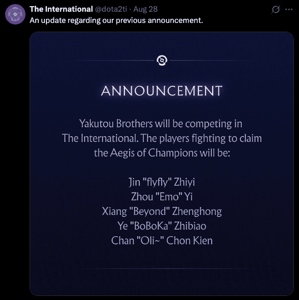 Yakutou Brothers added to TI 2025 team list