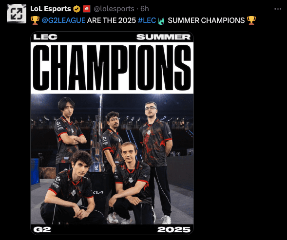G2 Esports win LEC 2025 Summer