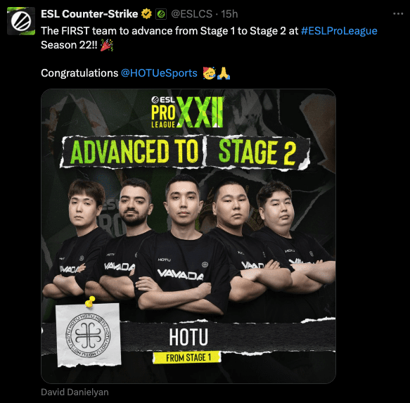 HOTU advance to Stage 2 at ESL Pro League S22