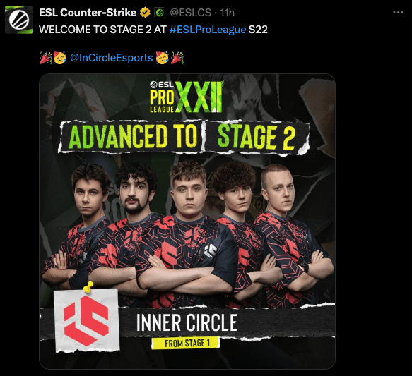 Inner Circle Esports advance to Stage 2 at ESL Pro League S22