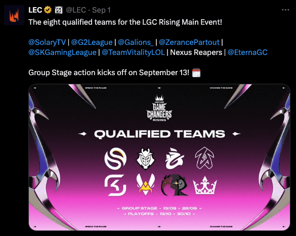 LoL Game Changers Rising teams