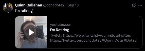 Quinn retires from competitive Dota 2