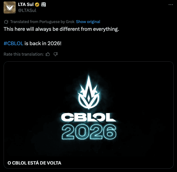 CBLOL set to return in 2026