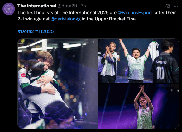 Team Falcons secure TI 2025 grand final spot