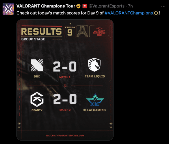 Day 9 results at VALORANT Champions
