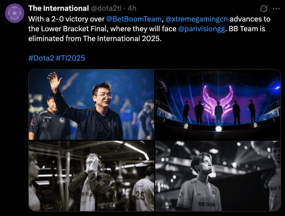 Xtreme Gaming eliminate BetBoom from TI 2025