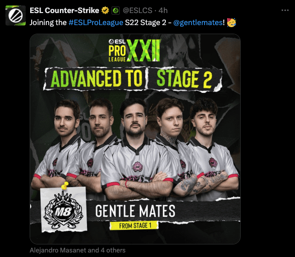 Gentle Mates advance to Stage 2 of ESL Pro League S22 